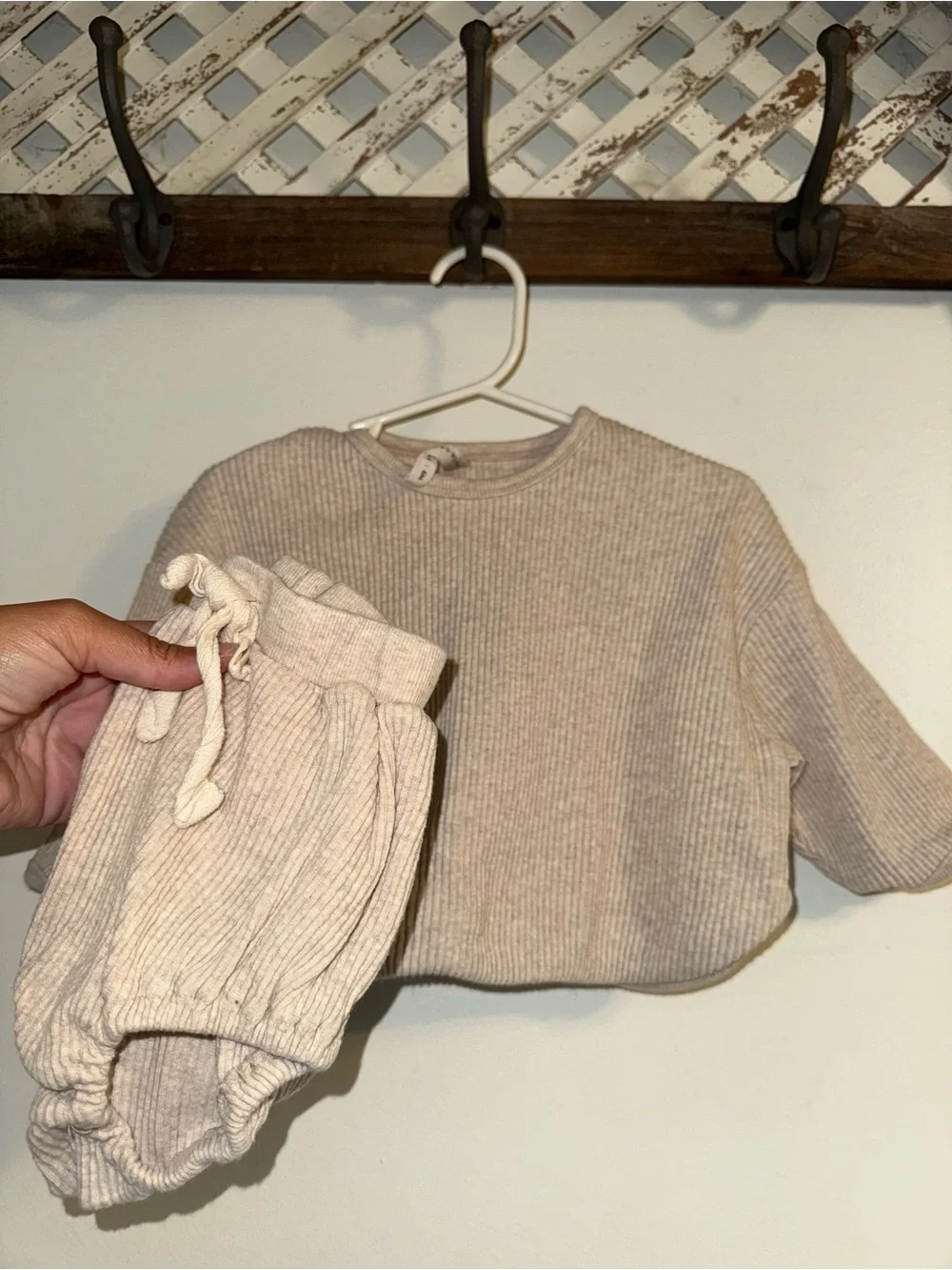 Kids Ribbed Matching Set in Beige - Brand: